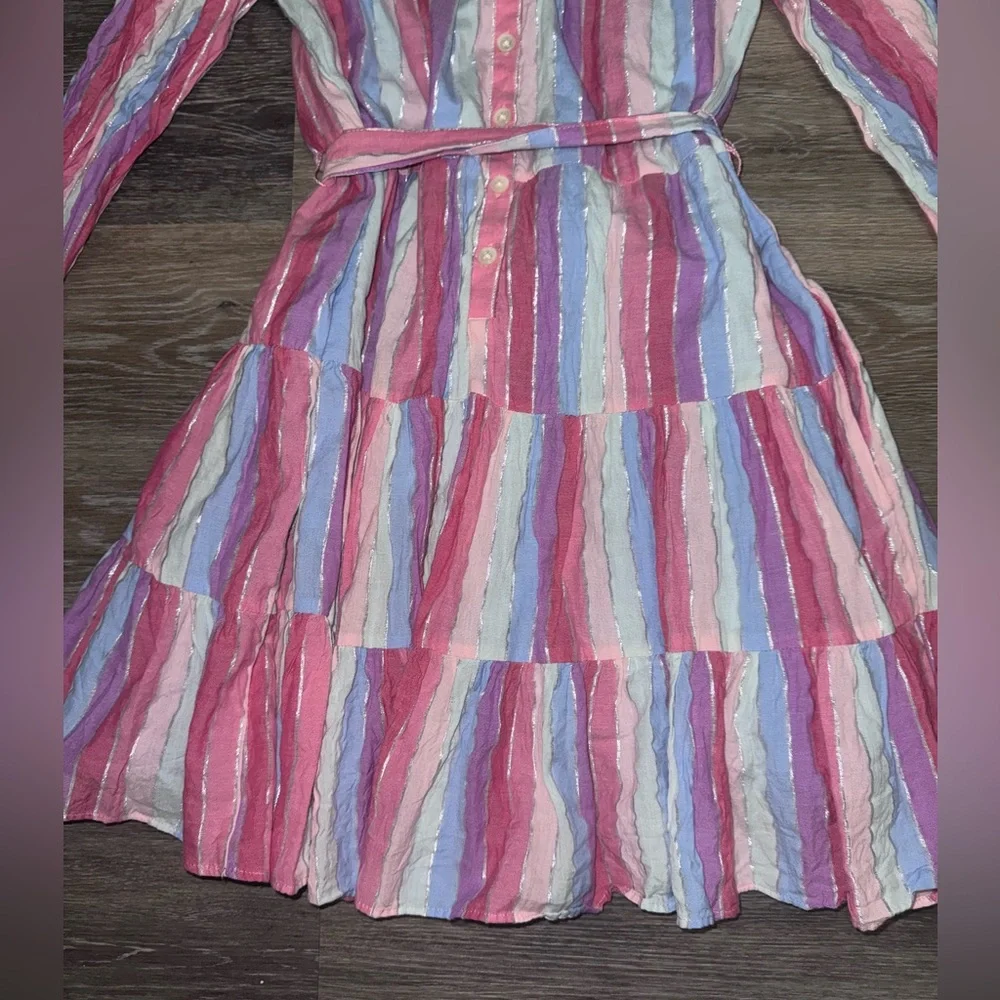 J. Crew Pastel Striped Veda Belted Long Sleeve Dress - Size Medium Petite